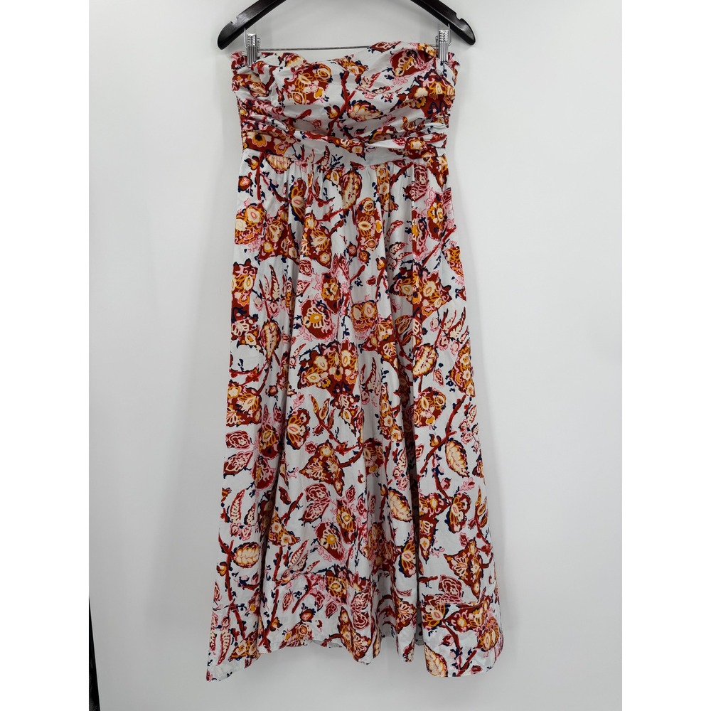 A.L.C. Tate Strapless Midi Dress Floral Cotton Ruched Smocked Back Size 8